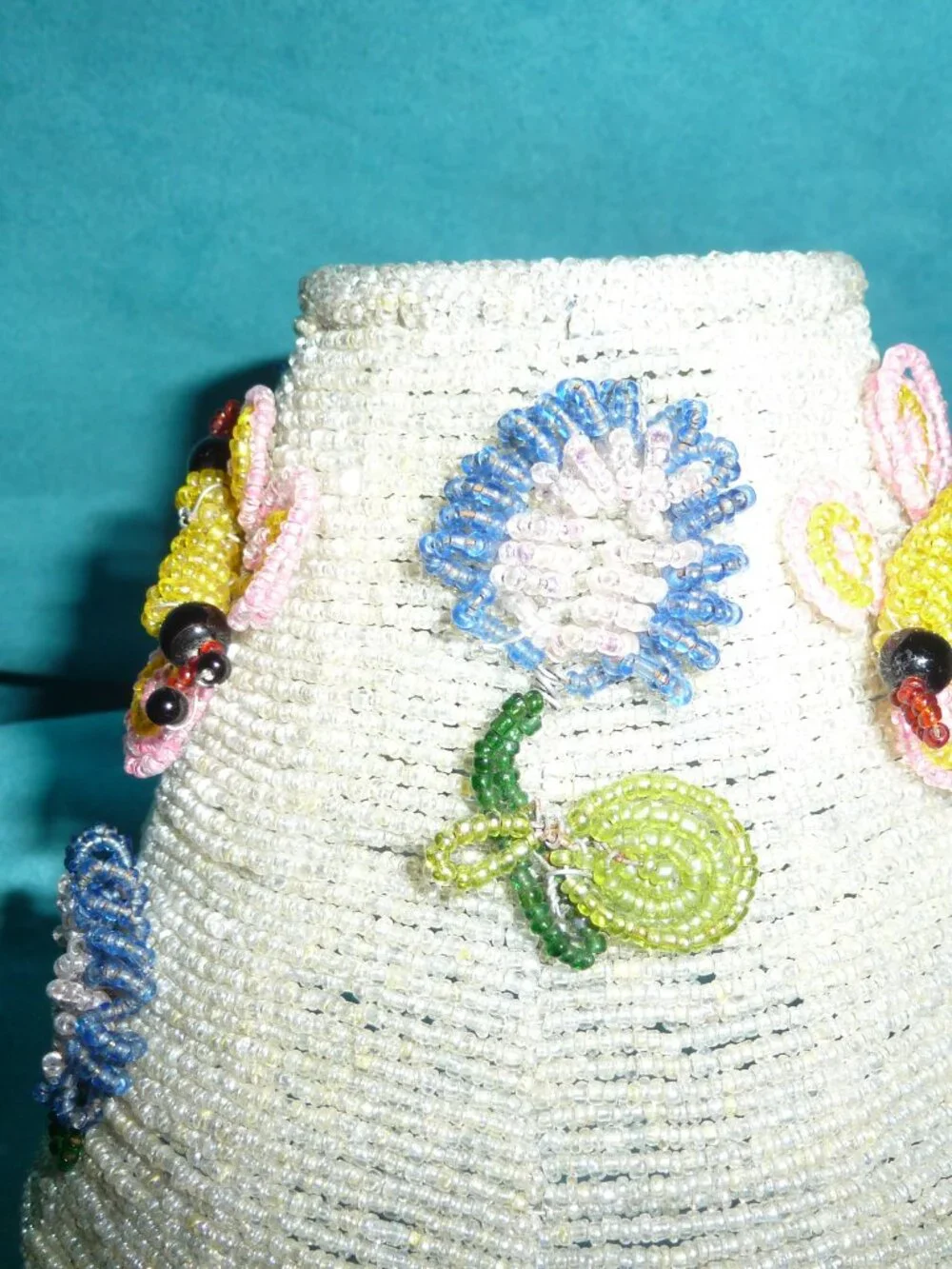 Vintage Seed Beaded 3D Floral Lamp Shade handmade wire metal Ornate